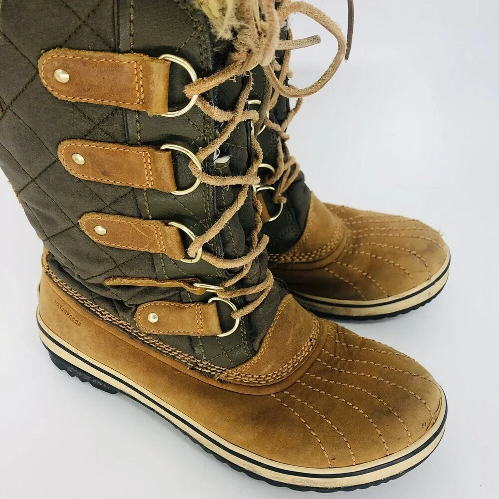 Sorel Tofino Women Sz 8 Lace-Up Boots Winter Snow Hiking NL1780-316 Camel/Green